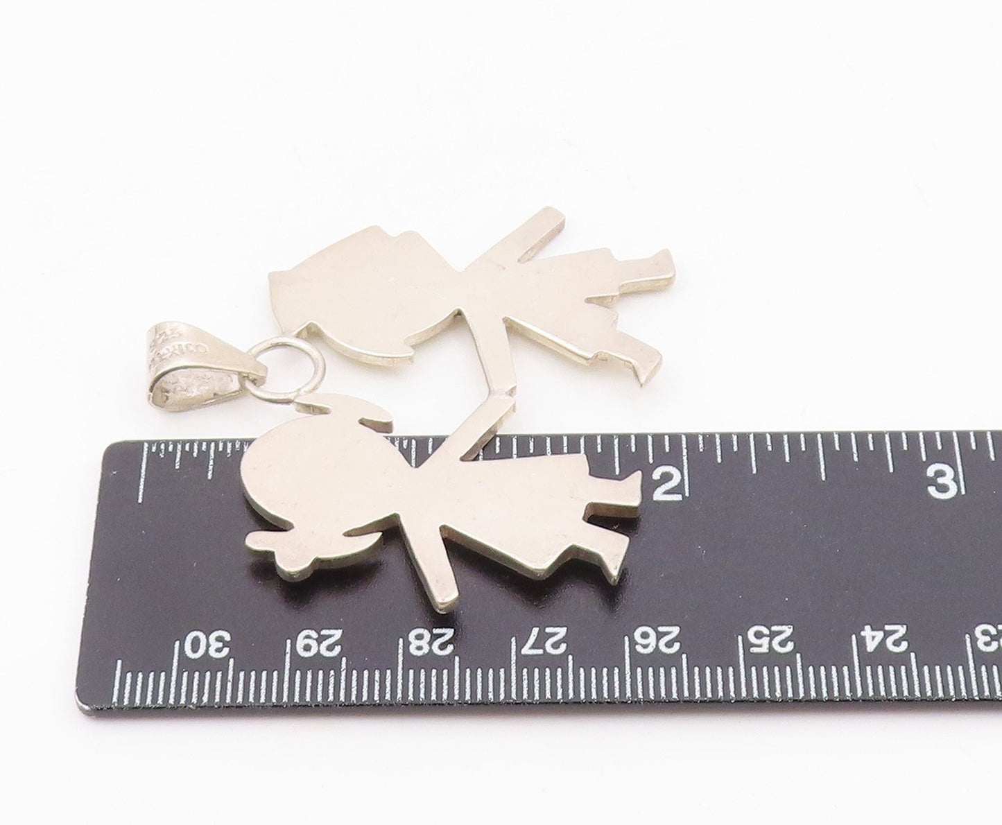 MEXICO 925 Silver  Vintage Minimalist Children Holding Hands Pendant  PT21189