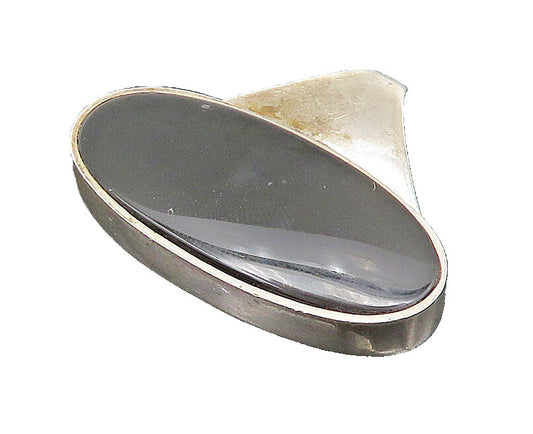 EUROPEAN 925 Sterling Silver  Vintage Black Onyx Oval Smooth Pendant  PT19637