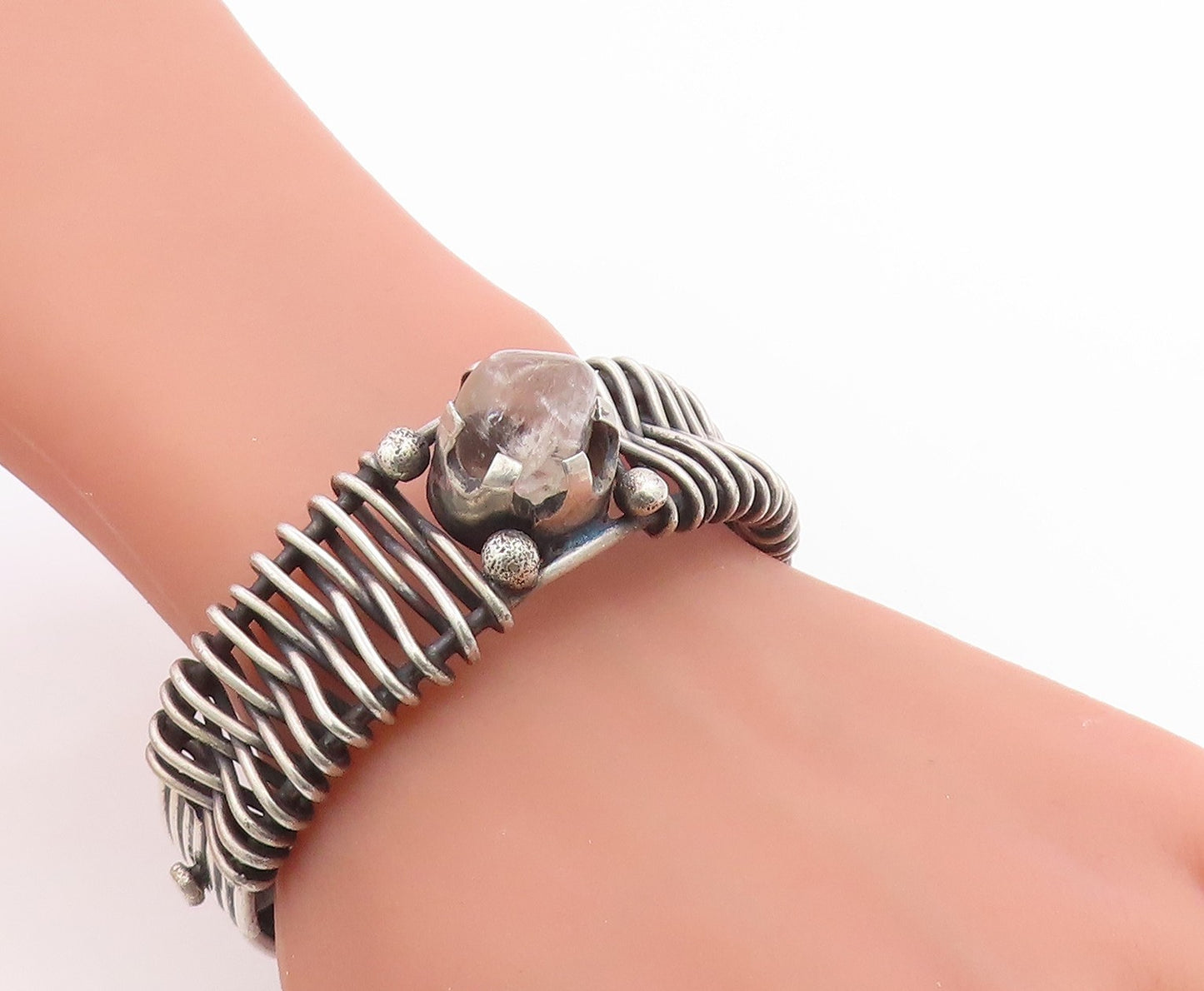 925 Sterling Silver Vintage Bracelet LOS BALLESTEROS MEXICO Quartz Cuff  BT11997