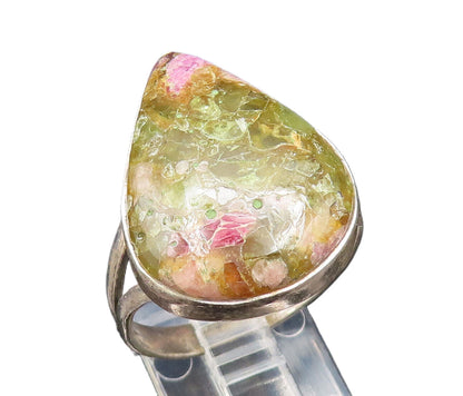 925 Silver  Vintage Pear Shaped Unakite Split Shank Ring Sz 11.5  RG25669