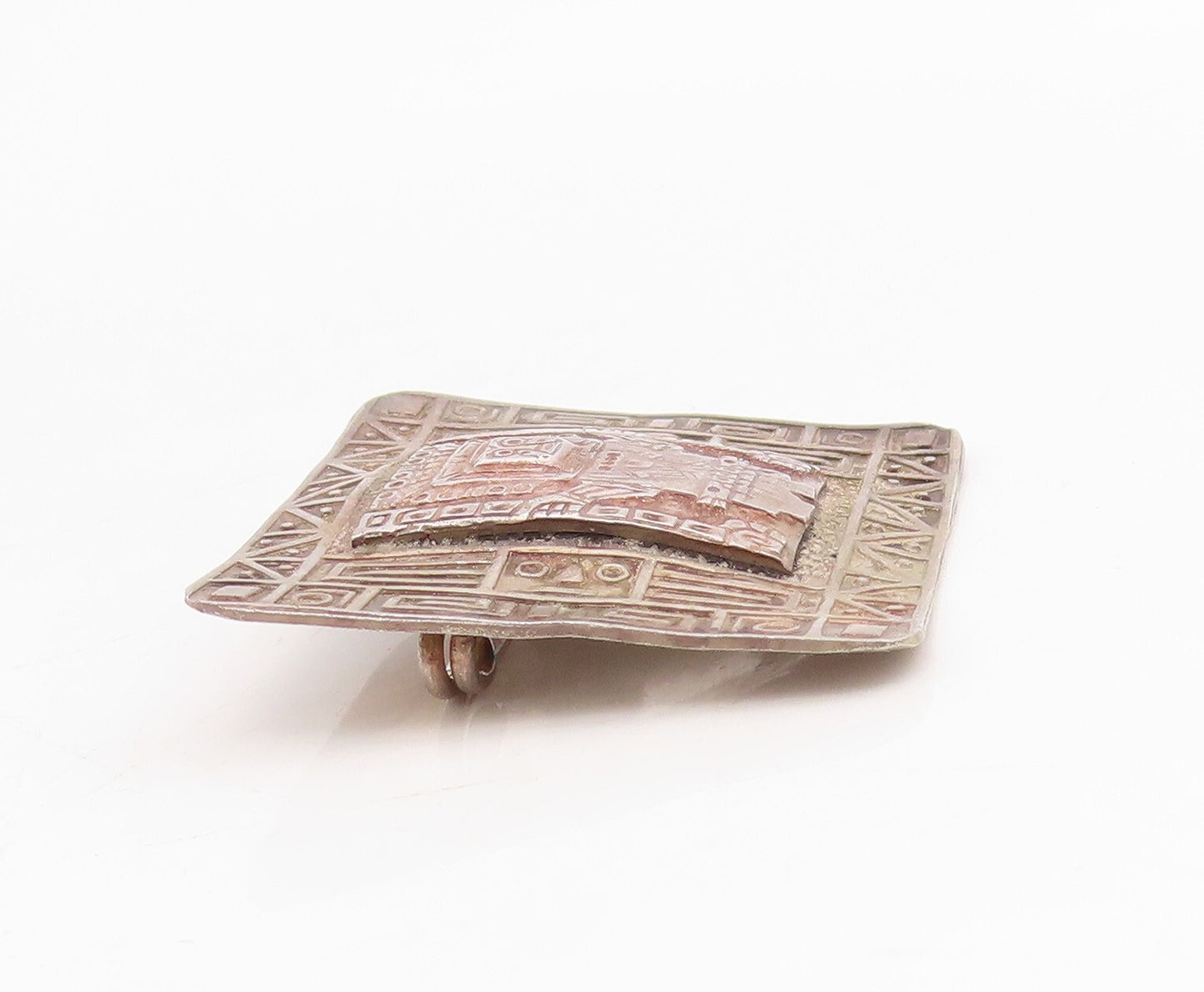 925 Sterling Silver Vintage Brooch Dark Tone Mayan Aztec Carved  BP11492