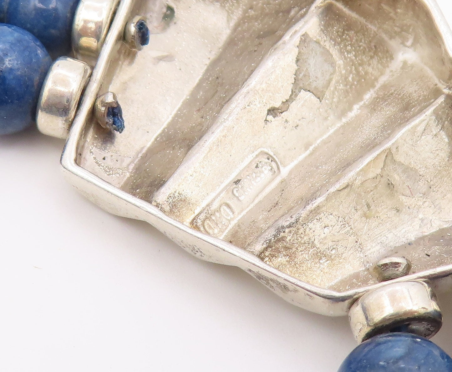 925 Sterling Silver Vintage Gemstone Beads Fluted Abstract Necklace  NE3971