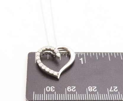 925 Sterling Silver  Genuine Diamonds Open Love Heart Chain Necklace  NE1961