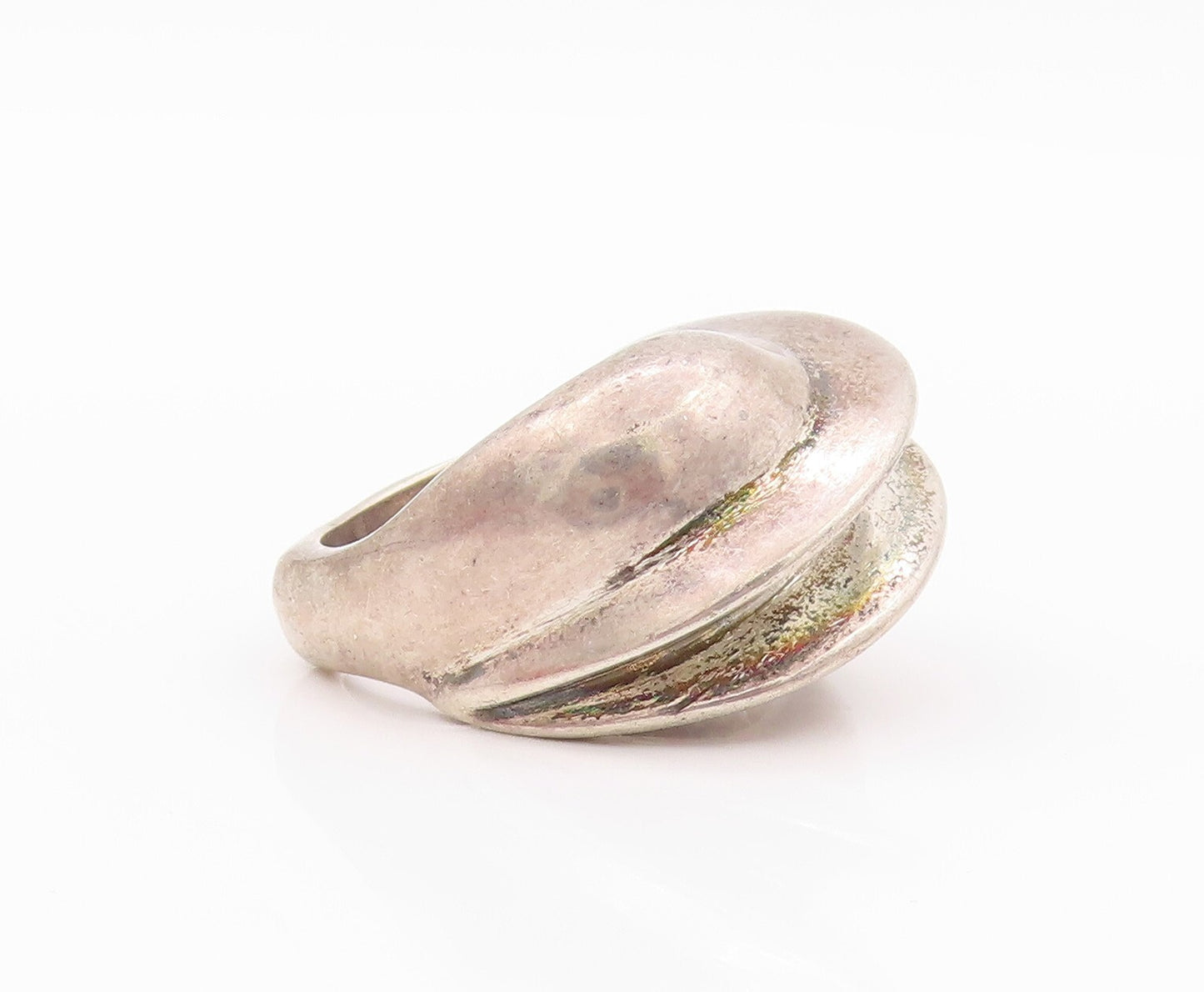 925 Sterling Silver Vintage Ring Dark Tone Heavy Minimalist Carved  SZ 8 RG32199