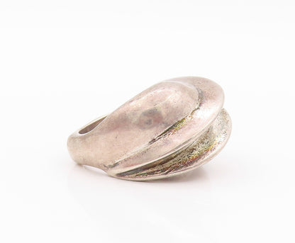 925 Sterling Silver Vintage Ring Dark Tone Heavy Minimalist Carved  SZ 8 RG32199