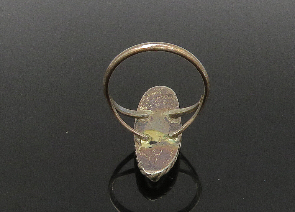 925 Sterling Silver  Vintage Antique Inlaid Amber Cocktail Ring Sz 6  RG22958
