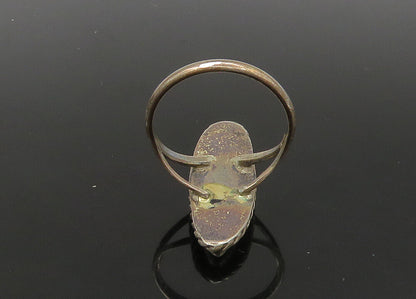 925 Sterling Silver  Vintage Antique Inlaid Amber Cocktail Ring Sz 6  RG22958