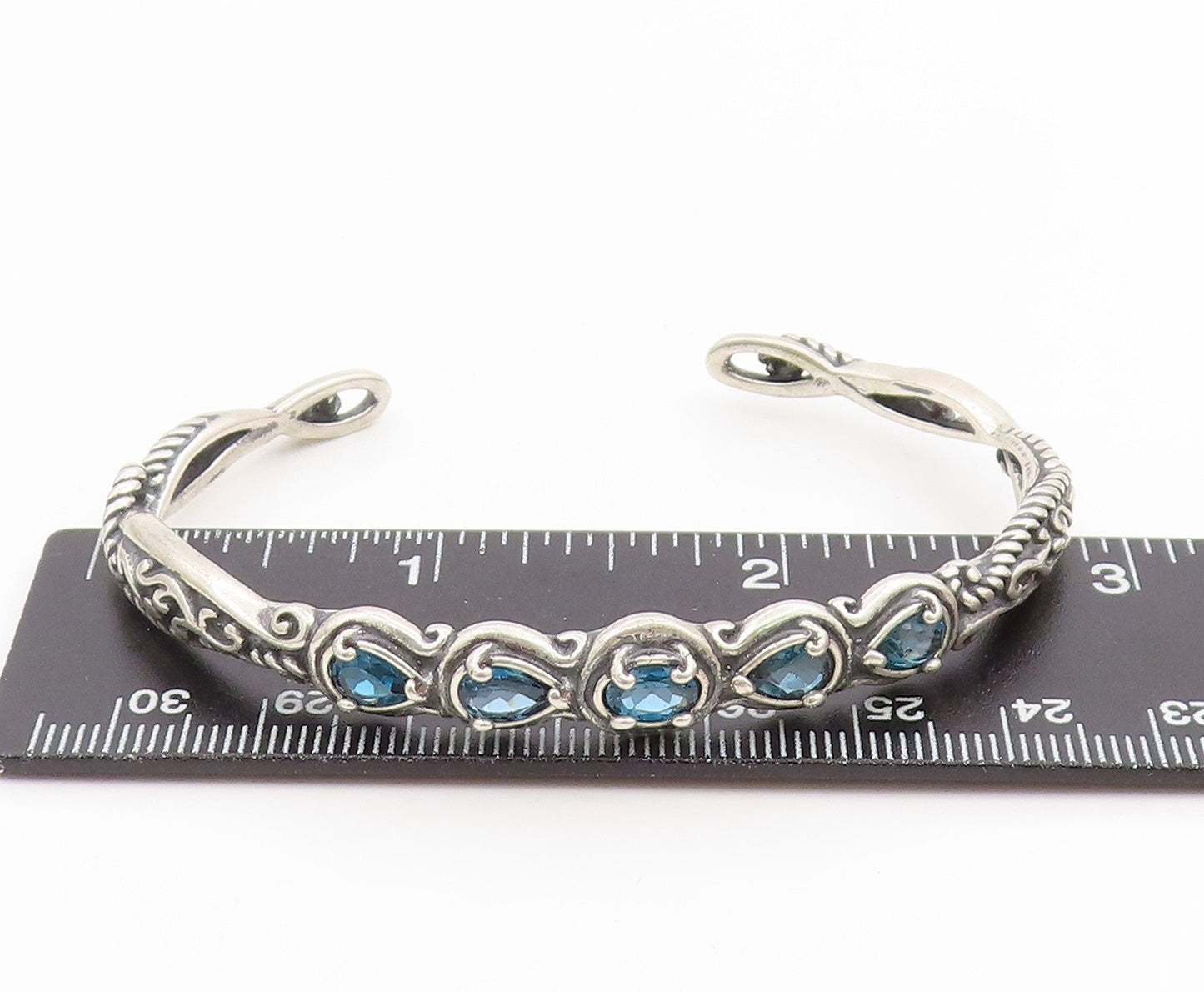 925 Sterling Silver Vintage Bracelet CAROLYN POLLACK Blue Topaz Cuff  BT11765