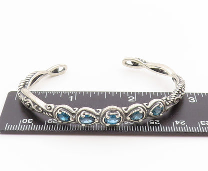 925 Sterling Silver Vintage Bracelet CAROLYN POLLACK Blue Topaz Cuff  BT11765
