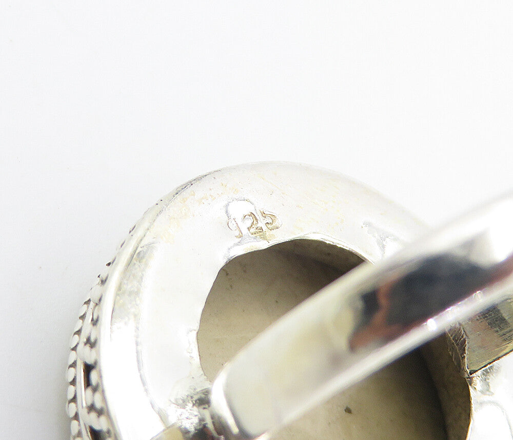 925 Sterling Silver  Brown Jasper Round Shiny Cocktail Ring Sz 10  RG8303