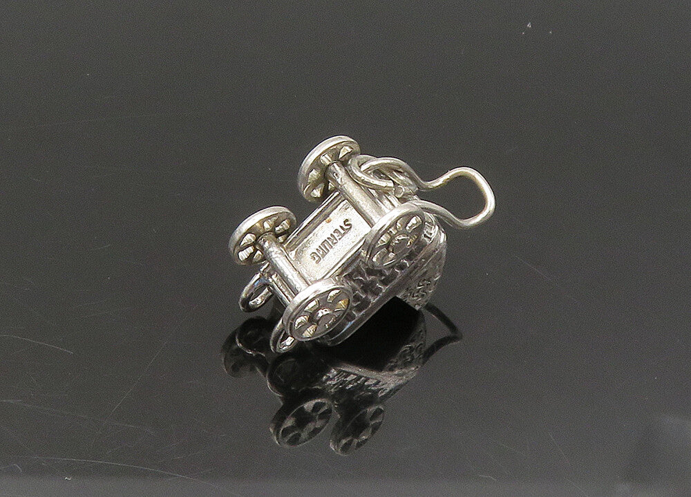 925 Sterling Silver  Vintage Old Fashioned Baby Carriage Pendant  PT17748