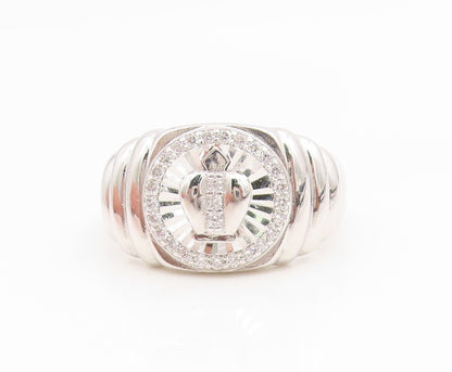 925 Sterling Silver Vintage Ring CZ Classic Royal Crown Band  Sz 11.5  RG35203
