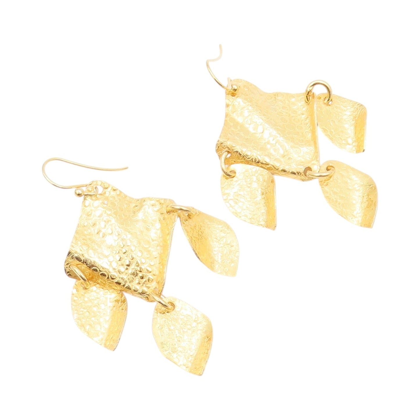 925 Sterling Silver Vintage Earrings Gold Plated Dangling Crushed Design EG13325