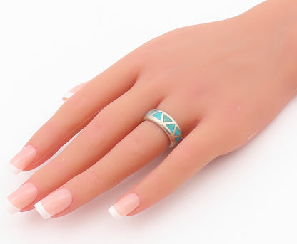 925 Sterling Silver Vintage Ring SOUTHWESTERN Triangle Turquoise Sz 5 RG33073