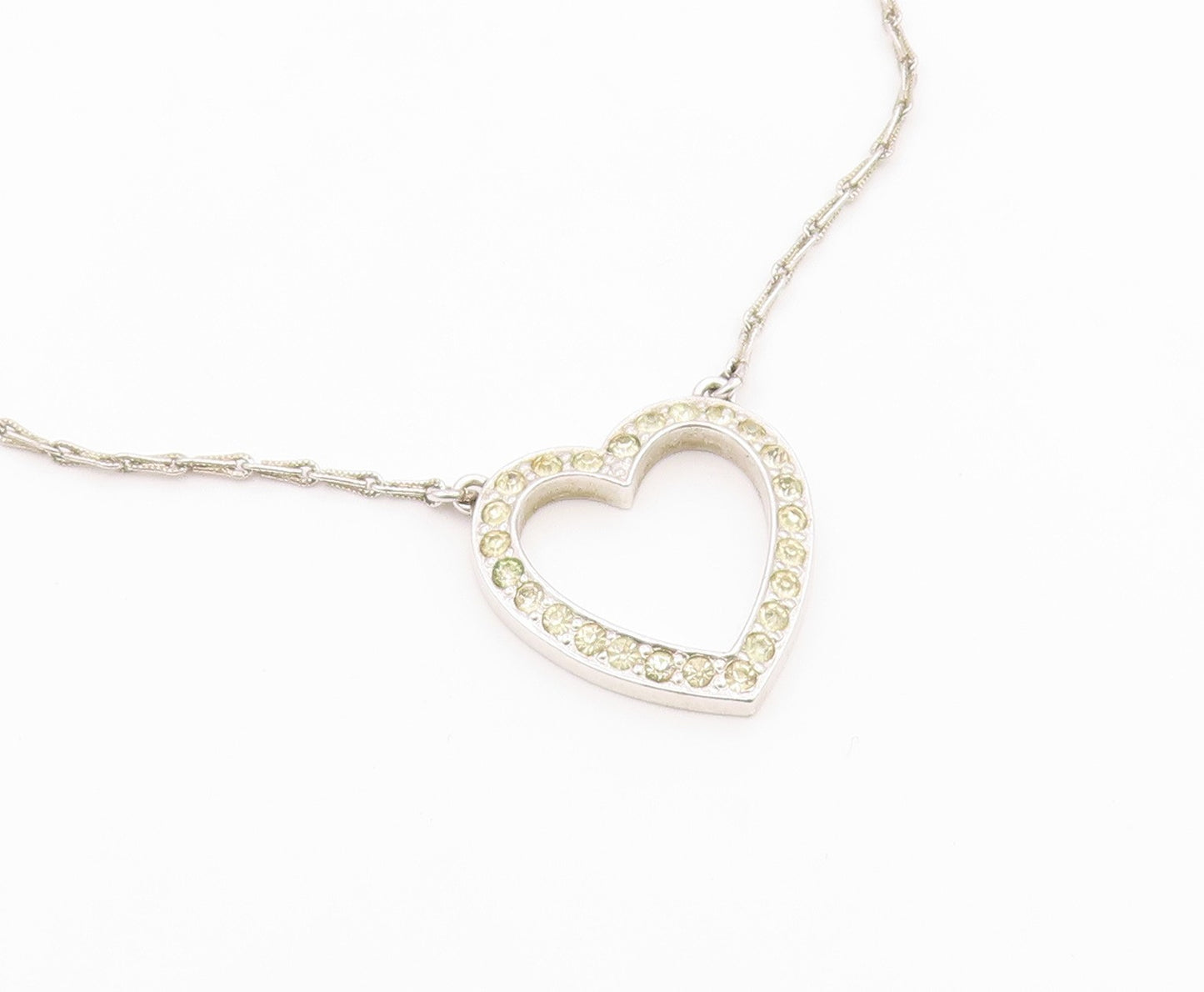 925 Silver  Vintage Dainty Cubic Zirconia Open Love Heart Necklace  NE3949
