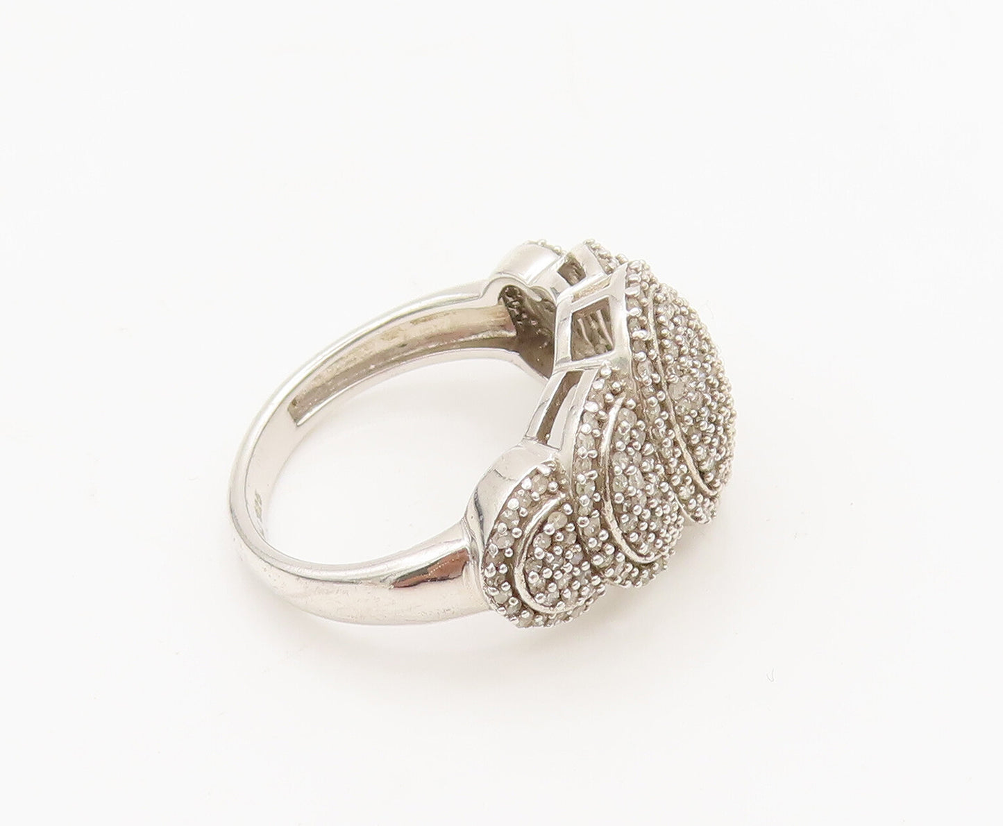925 Sterling Silver  Vintage Intricate Circles Diamonds Ring Sz 6  RG26857