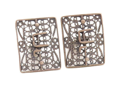 925 Sterling Silver Vintage Cuff Links Cutout Twisted Roped Chai Carved  TR3797