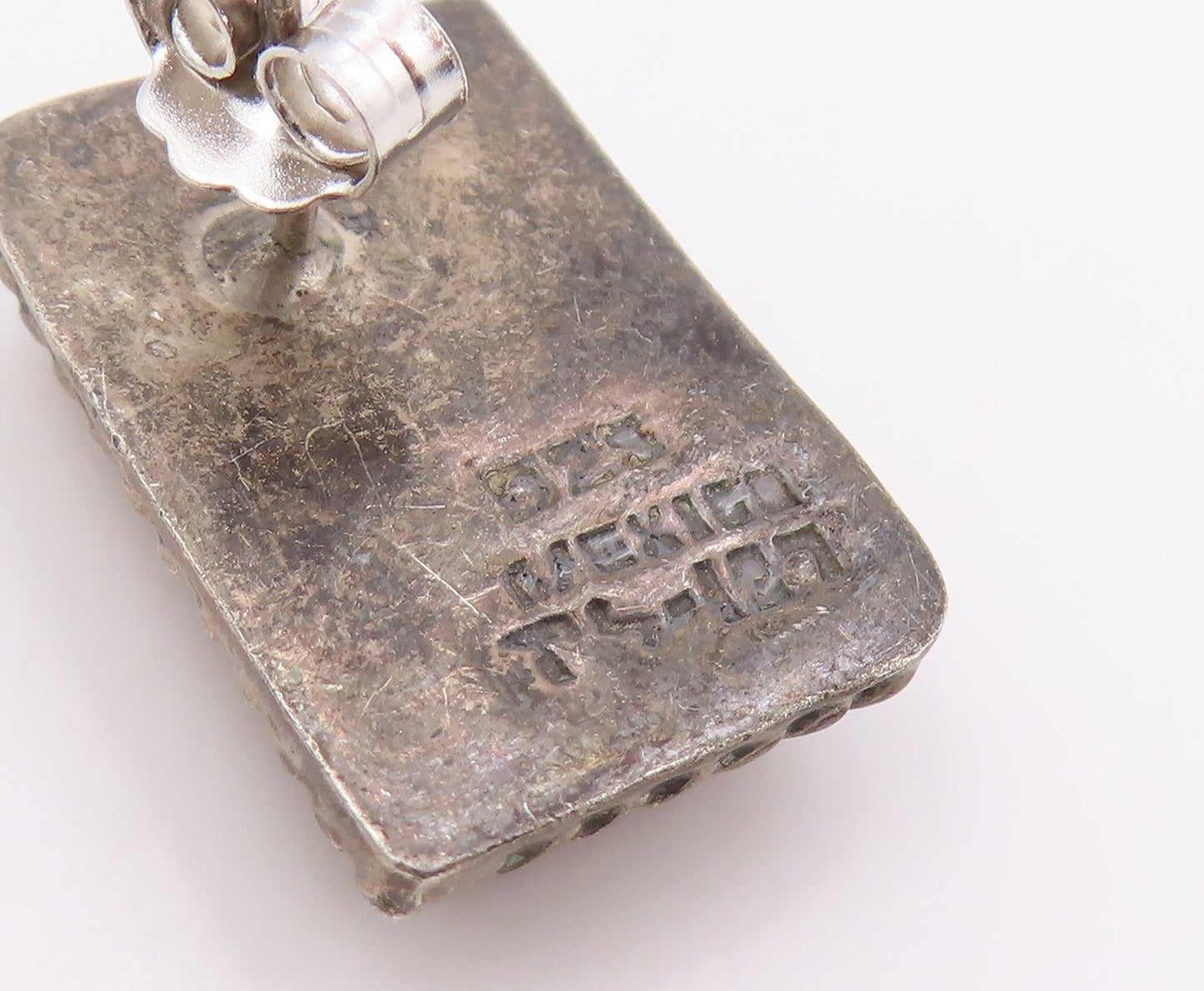 925 Sterling Silver Vintage Earrings MEXICO Rectangle Gemstone Studs  EG14066