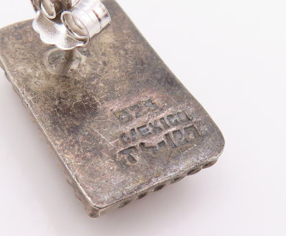 925 Sterling Silver Vintage Earrings MEXICO Rectangle Gemstone Studs  EG14066