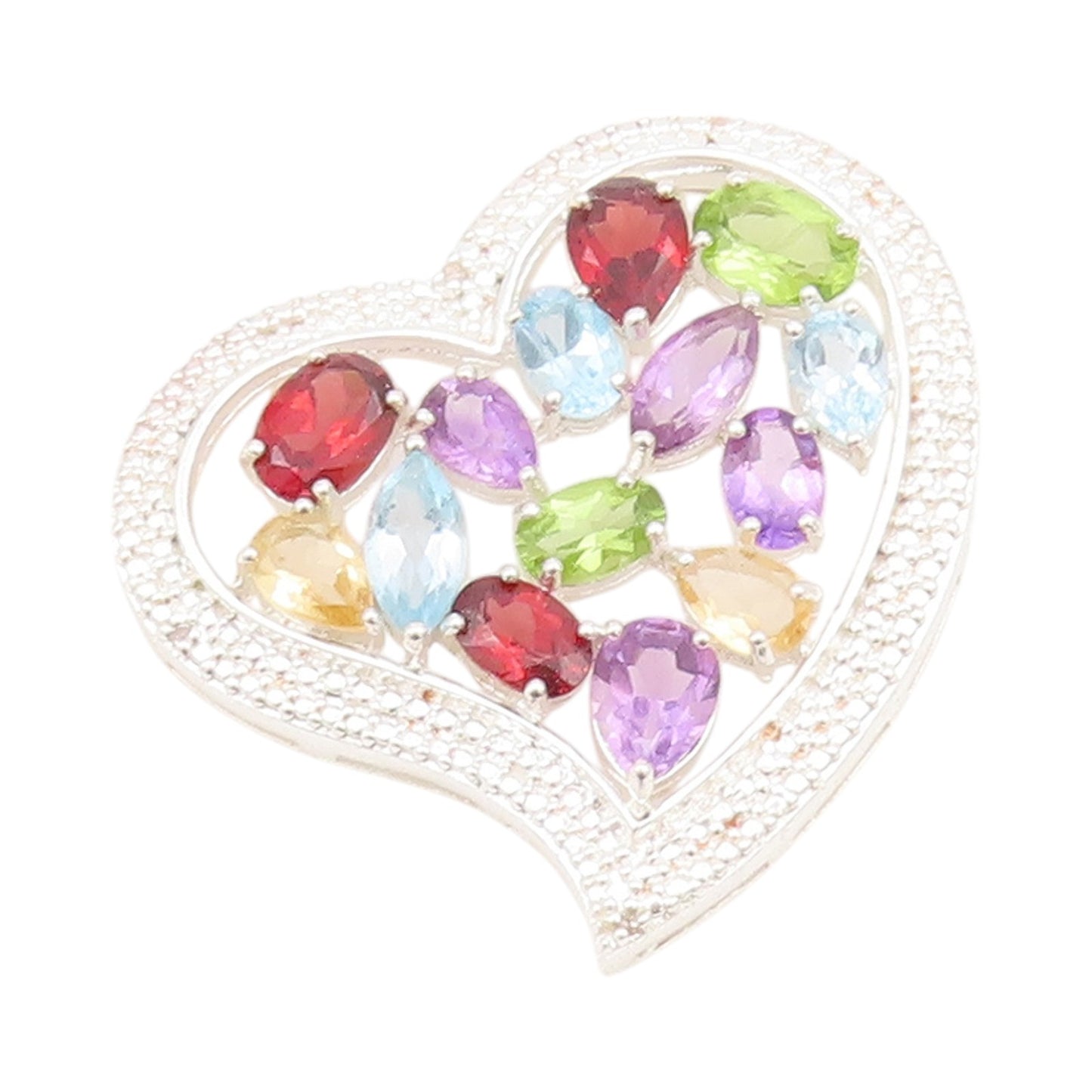 925 Sterling Silver Vintage Pendant Designer Gemstone Cutout Heart  PT24274