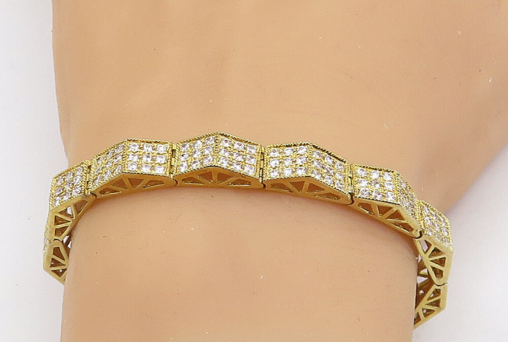 925 Sterling Silver  Sparkling Topaz Shiny Gold Plated Chain Bracelet  BT2660