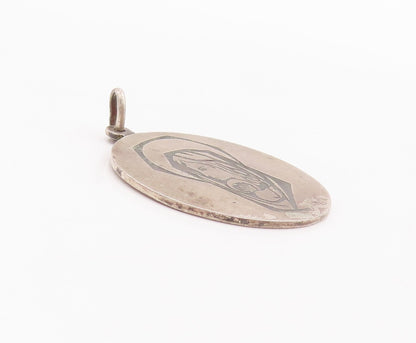 925 Sterling Silver Vintage Pendant Religious Carved Mother Mary Coin  PT22967