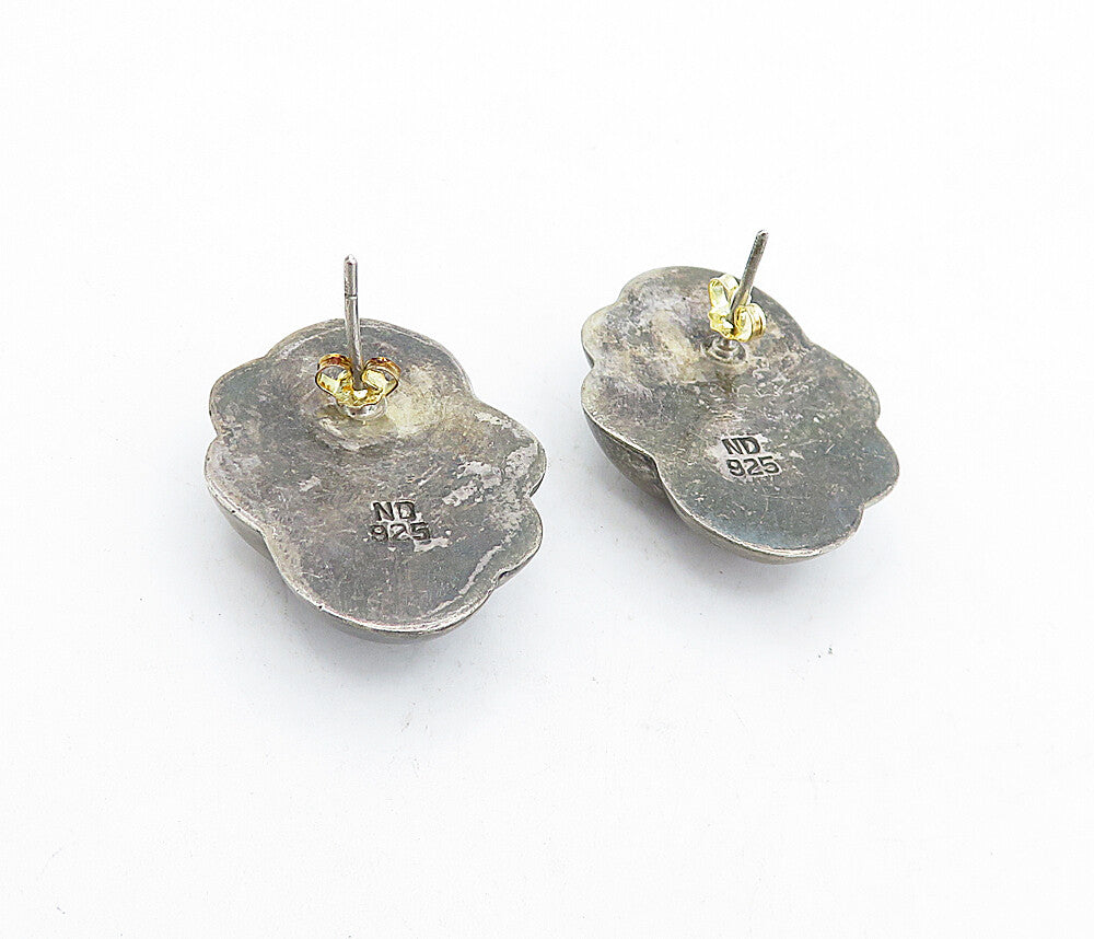 925 Sterling Silver  Vintage Oxidized Hollow Fluted Drop Earrings  EG2631