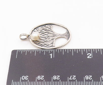 ISRAEL 925 Silver  Vintage Freshwater Pearl & Tree Of Life Pendant  PT21722