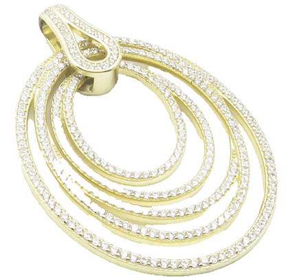 925 Sterling Silver  Topaz Shiny Gold Plated Graduated Ovals Pendant  PT9675