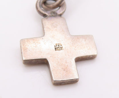 925 Sterling Silver Vintage Bracelet MEXICO Religious Cross Charms Link  BT11866