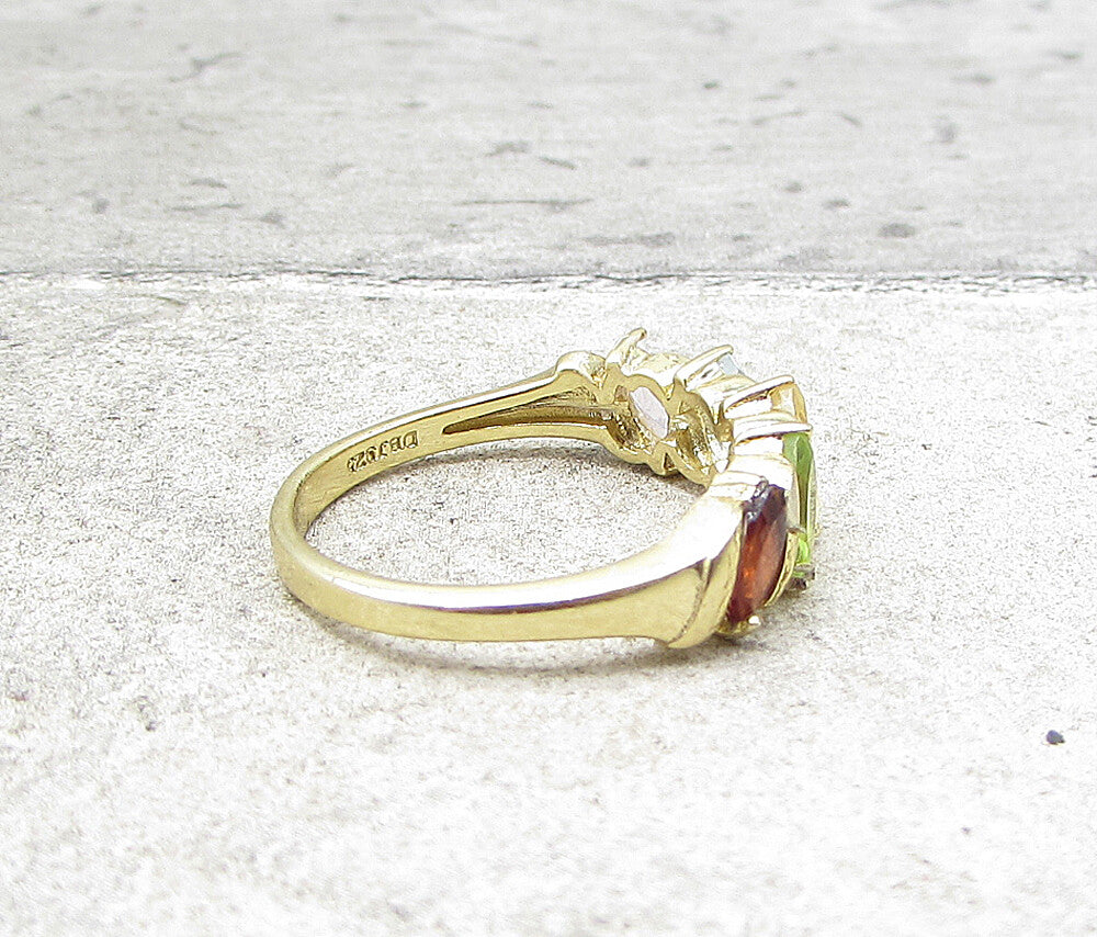 Gold Over 925 Sterling Silver Multi Colored Gemstones Band Ring Sz 6 RG1682
