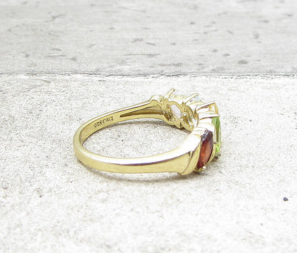 Gold Over 925 Sterling Silver Multi Colored Gemstones Band Ring Sz 6 RG1682