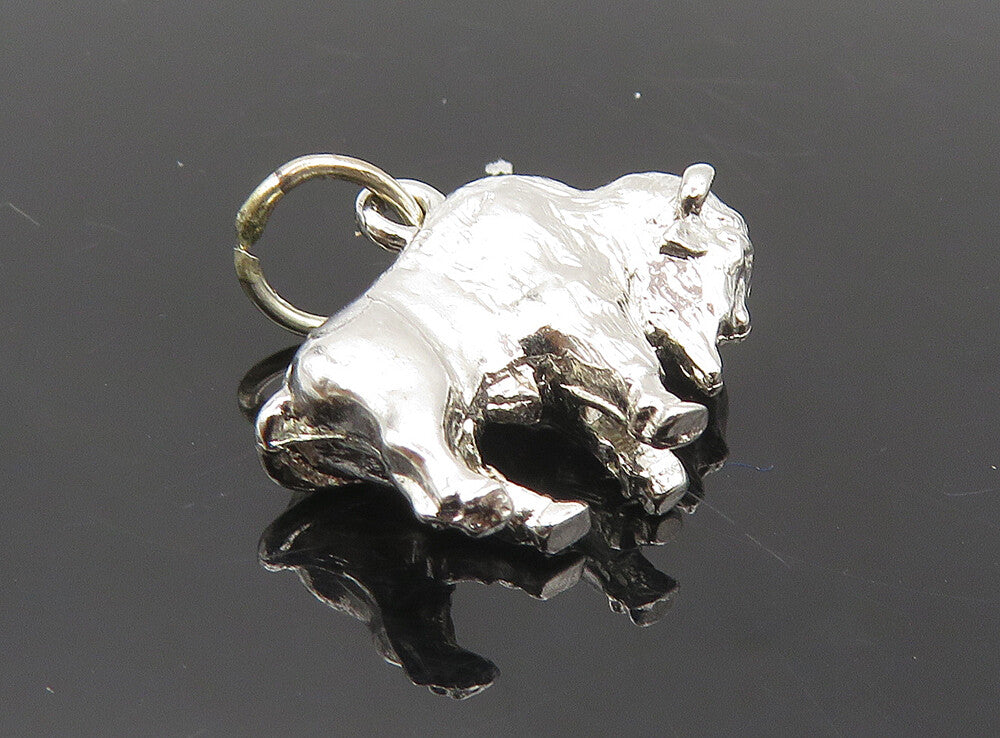 925 Sterling Silver  Vintage Petite Shiny Hollow Ox Animal Pendant  PT6910