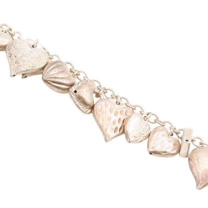 925 Sterling Silver Vintage Bracelet Multi Pattern Puffy Love Heart Link BT12207
