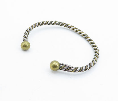 MEXICO 925 Sterling Silver Vintage 2 Tone Twist Ball End Cuff Bracelet BT2685