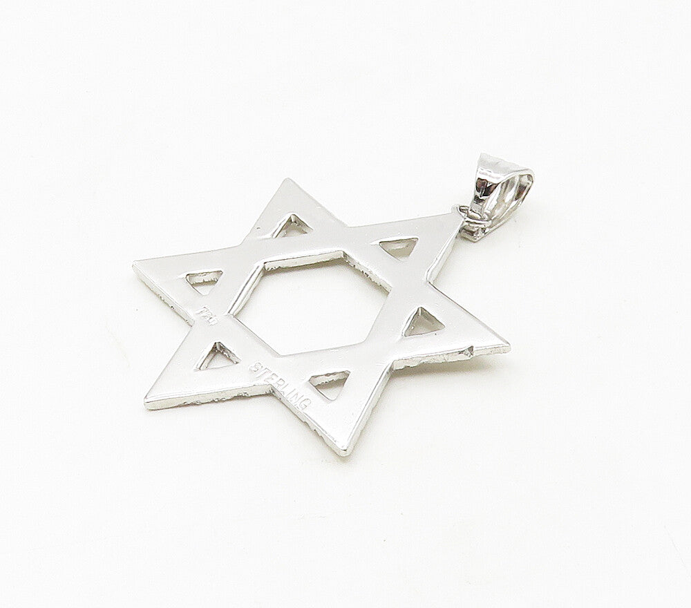 925 Sterling Silver  Vintage Shiny Open Star Of David Drop Pendant  PT13389