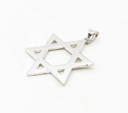 925 Sterling Silver  Vintage Shiny Open Star Of David Drop Pendant  PT13389
