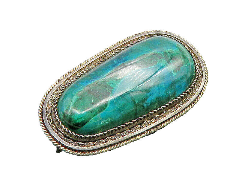 ISRAEL 925 Sterling Silver  Vintage Cabochon Eilat Stone Brooch Pin  BP9045
