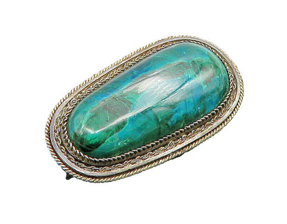 ISRAEL 925 Sterling Silver  Vintage Cabochon Eilat Stone Brooch Pin  BP9045