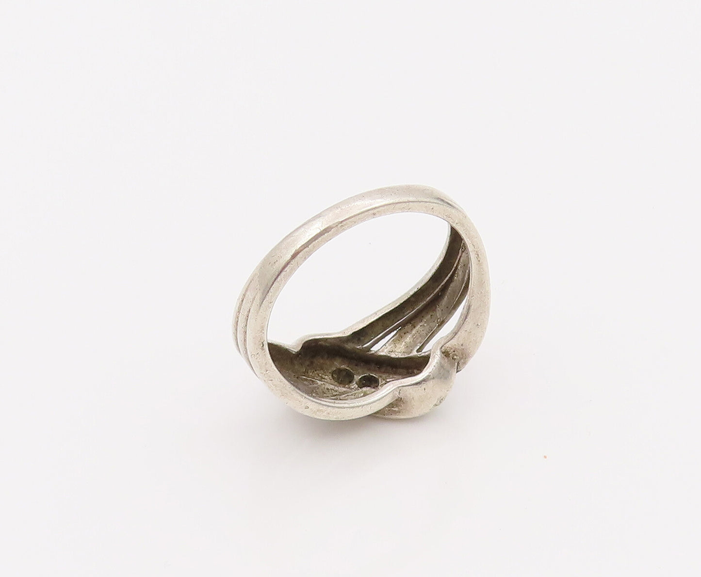 925 Sterling Silver  Vintage Swirly Highway Inlay Diamond Ring Sz 6.75 RG26669