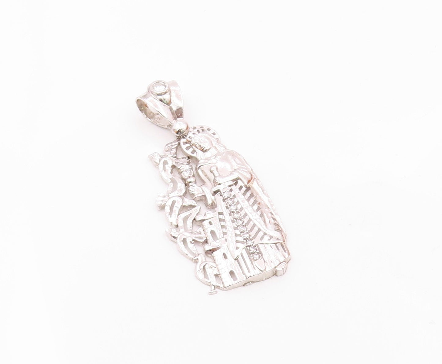 925 Sterling Silver  Vintage Royal King With Topaz Sword Pendant  PT21714