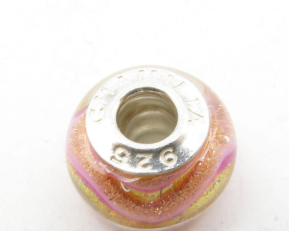 CHAMILLA 925 Sterling Silver  Petite Pink Yellow Enamel Art Round Bead  TR1960