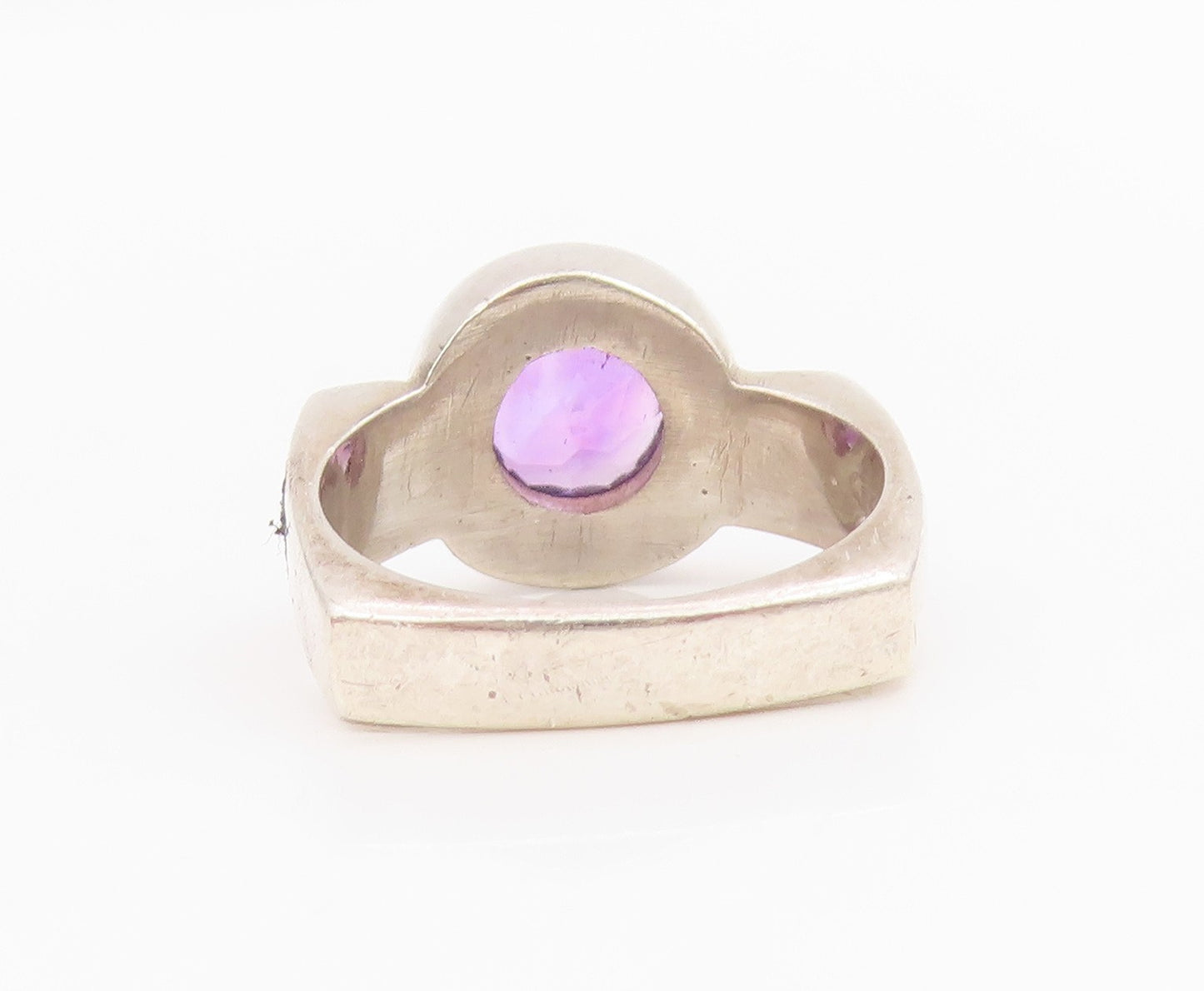 925 Sterling Silver Vintage Ring Bezel Set Amethyst Solitaire Band Sz 8 RG34191