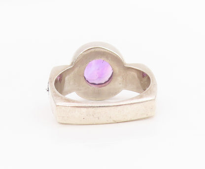 925 Sterling Silver Vintage Ring Bezel Set Amethyst Solitaire Band Sz 8 RG34191