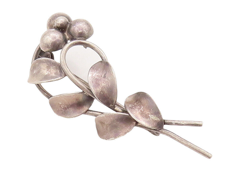925 Sterling Silver Vintage Brooch Pin DENMARK Floral Carved Beaded  BP10841