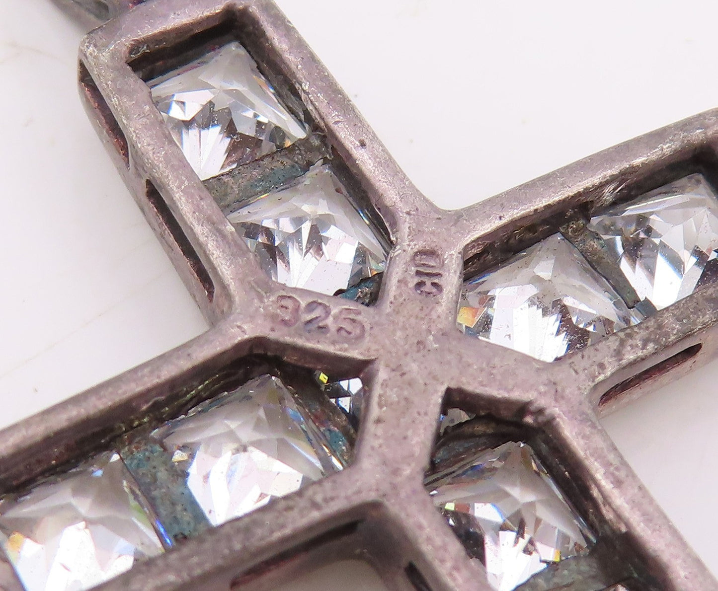 925 Sterling Silver Vintage Pendant CZ Geometric Square Religious Cross  PT25868