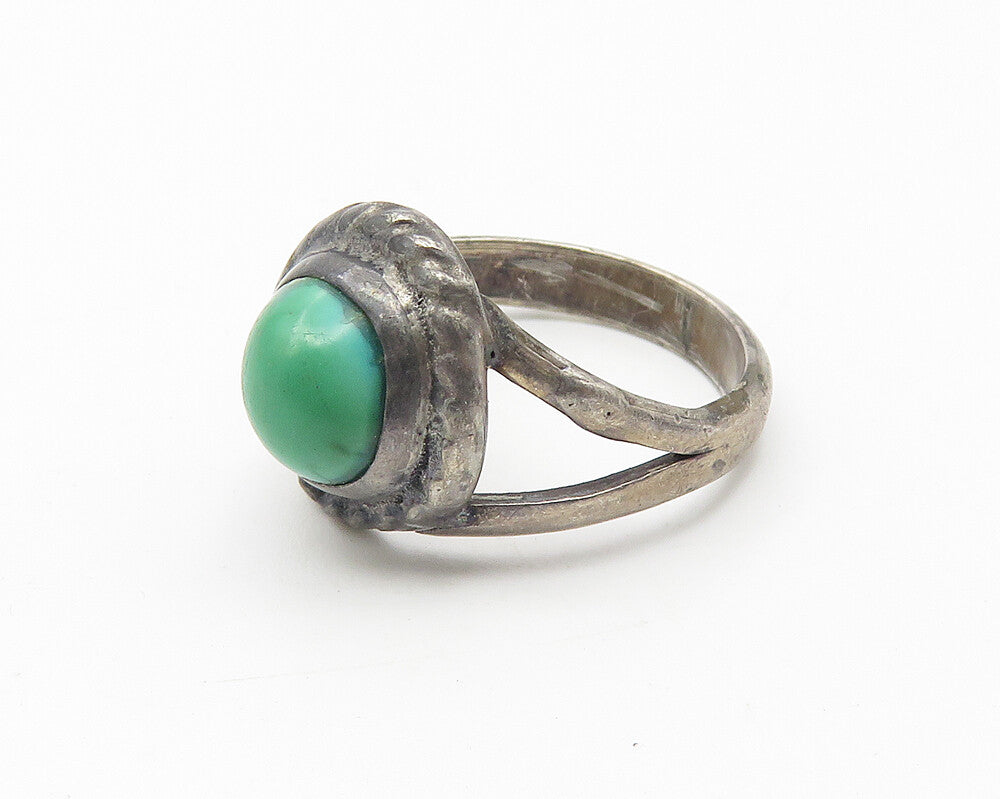 NAVAJO 925 Silver  Vintage Antique Turquoise Twist Band Ring Sz 5  RG10692