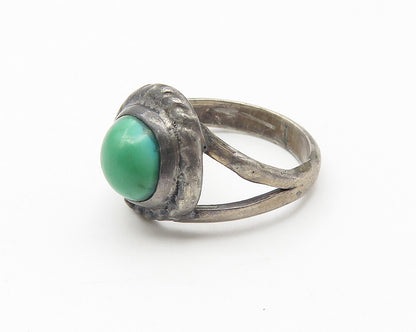 NAVAJO 925 Silver  Vintage Antique Turquoise Twist Band Ring Sz 5  RG10692