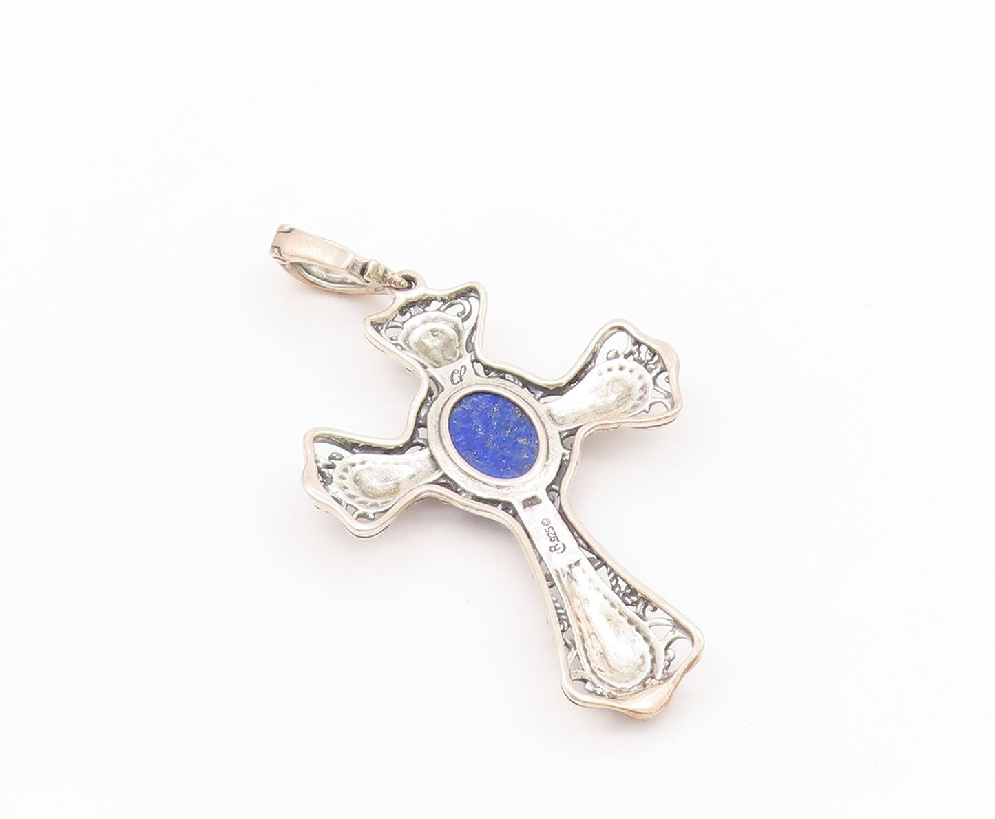 925 Sterling Silver Vintage Pendant CAROLYN POLLACK Oval Gemstone Cross  PT24299