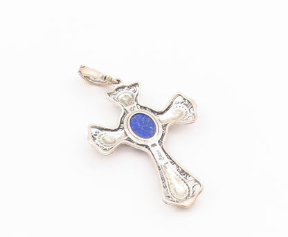 925 Sterling Silver Vintage Pendant CAROLYN POLLACK Oval Gemstone Cross  PT24299